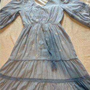 Light Blue Embroidered Tiered Dress